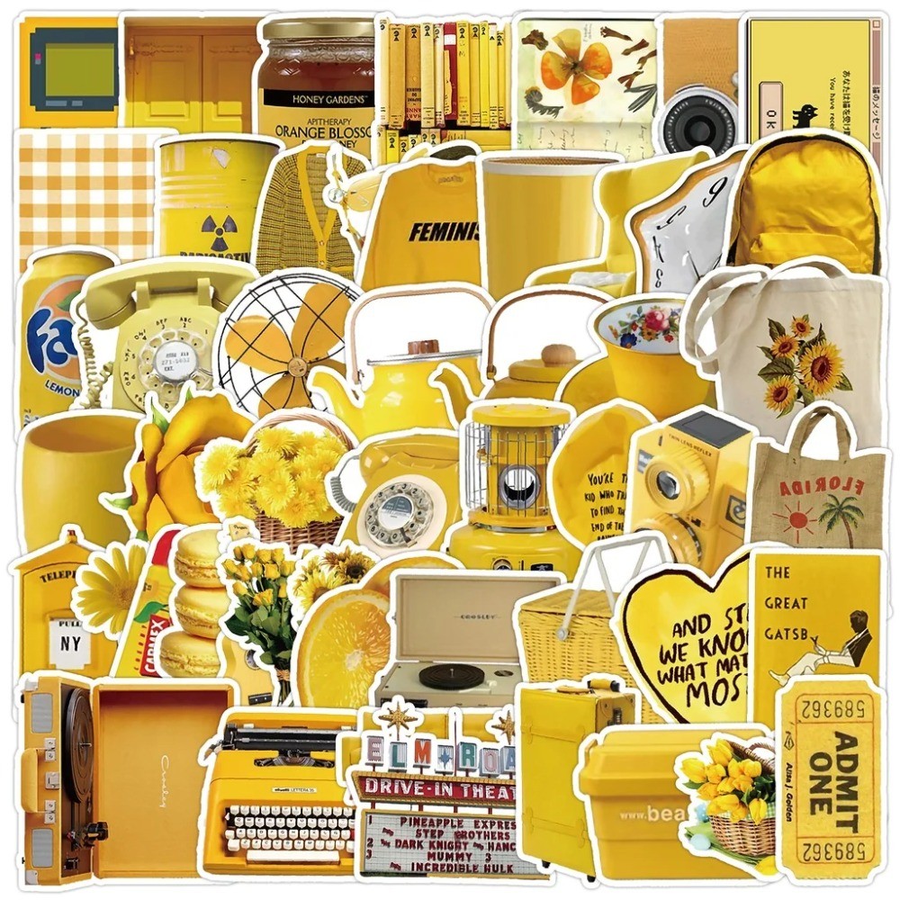 Yellow Laptop Accessories - 50 stuks esthetische gele vintage stickers